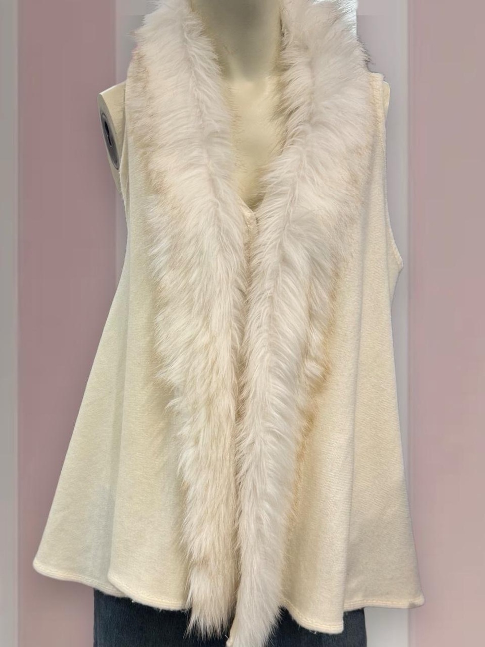 Y2K Cream Faux-Fur Trim Sweater Vest